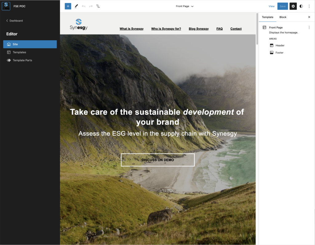 Full Site Editing (FSE) Main Editor Menu