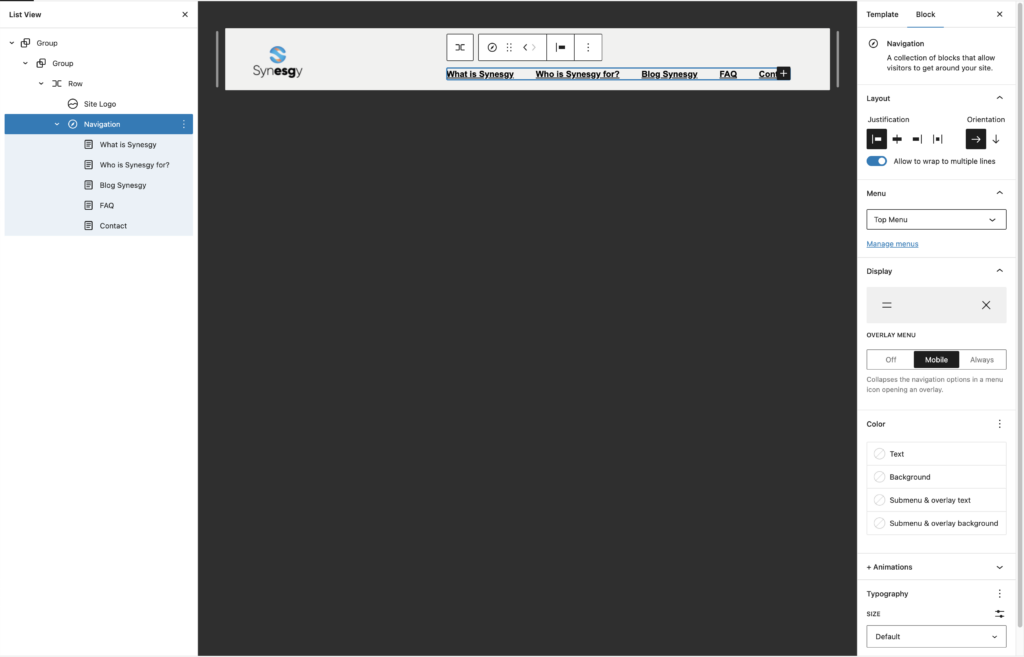 Full Site Editing (FSE) Dynamic Site Navigation Component